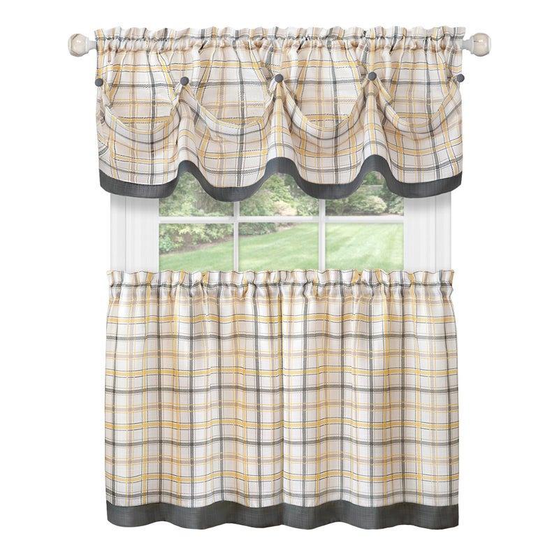 ACHIM Soft Valance Window Curtains - 58 Inch Width, 14 Inch Length - Tattersall (Grey) - Light Filtering Polyester Drapes for Bedroom Living & Dining Room Home Decor - Image 1